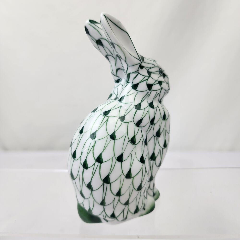 Andrea by Sadek Rabbit Figurine Green Fishnet Herend Style Bunny~Hand Painted - Picture 5 of 7